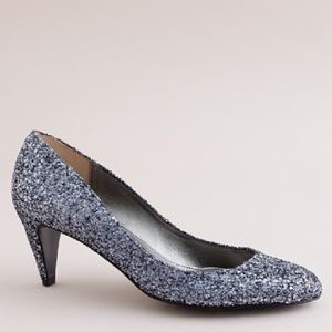 J. Crew Starlight Sylvia silver glitter heels